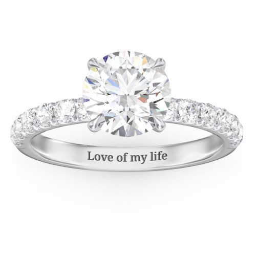2 ct. (8mm) Moissanite Engagement Ring With 2mm Side Stones – 10K White Gold with Moissanite and Lab Diamond