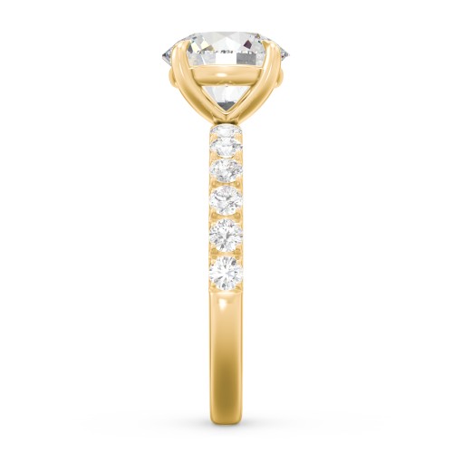 2.5 ct. (8.5mm) Moissanite Engagement Ring With 2mm Side Stones – 10K Yellow Gold with Moissanite and Lab Diamond