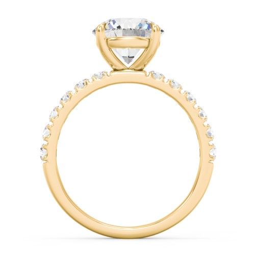 2.5 ct. (8.5mm) Moissanite Engagement Ring With 2mm Side Stones – 10K Yellow Gold with Moissanite and Lab Diamond