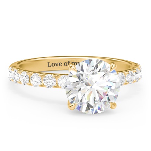 2.5 ct. (8.5mm) Moissanite Engagement Ring With 2mm Side Stones – 10K Yellow Gold with Moissanite and Lab Diamond