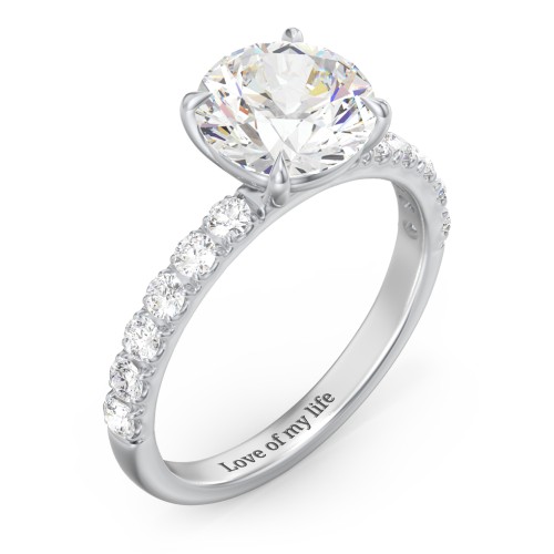 2.5 ct. (8.5mm) Moissanite Engagement Ring With 2mm Side Stones – 10K White Gold with Moissanite and Lab Diamond