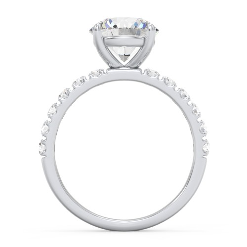 2.5 ct. (8.5mm) Moissanite Engagement Ring With 2mm Side Stones – 10K White Gold with Moissanite and Lab Diamond