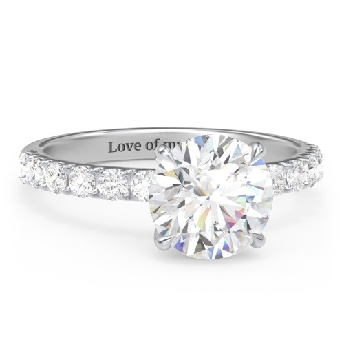 2.5 ct. (8.5mm) Moissanite Engagement Ring With 2mm Side Stones – 10K White Gold with Moissanite and Lab Diamond