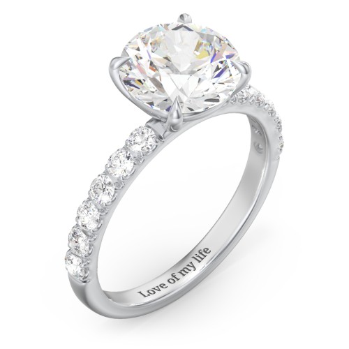 3 ct. (9mm) Moissanite Engagement Ring With 2mm Side Stones – 10K White Gold with Moissanite and Lab Diamond