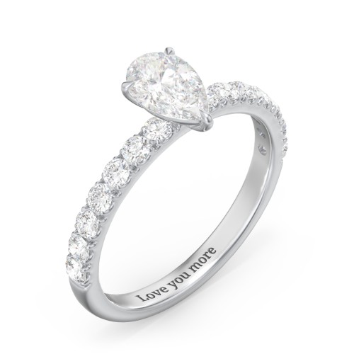 1 ct. (8x5mm) Pear Moissanite Engagement Ring With 2mm Side Stones – 10K White Gold with Moissanite and Lab Diamond