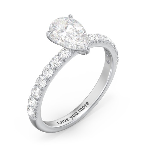 1.5 ct. (9x6mm) Pear Moissanite Engagement Ring With 2mm Side Stones – 10K White Gold with Moissanite and Lab Diamond