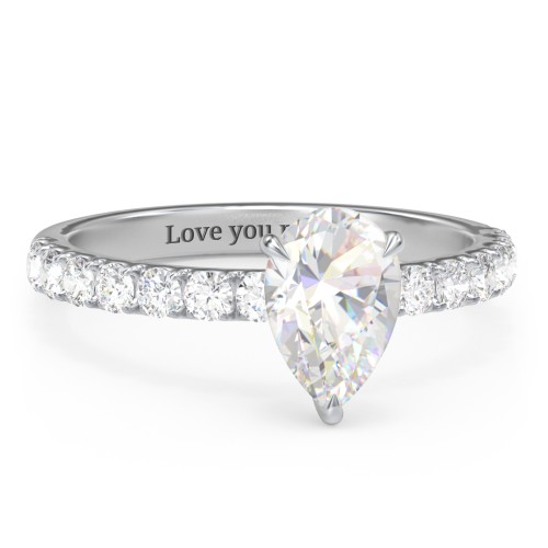 1.5 ct. (9x6mm) Pear Moissanite Engagement Ring With 2mm Side Stones – 10K White Gold with Moissanite and Lab Diamond