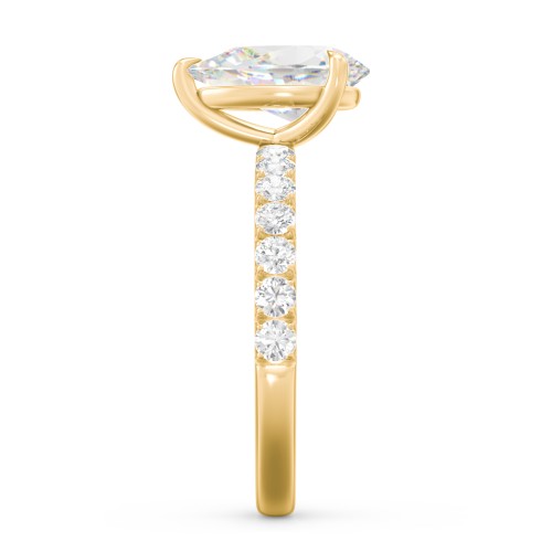 2.5 ct. (10.5x7mm) Pear Moissanite Engagement Ring With 2mm Side Stones – 10K Yellow Gold with Moissanite and Lab Diamond