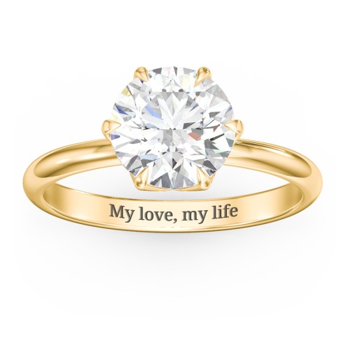 2.5 ct. (8.5mm) Moissanite Engagement Ring with Tulip Setting – 10K Yellow Gold with Moissanite