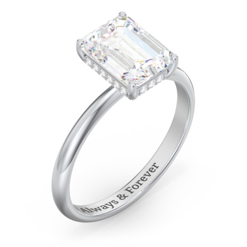 3 ct. (9x7mm) Emerald-Cut Moissanite Engagement Ring with Hidden Halo – 10K White Gold with Moissanite and Lab Diamond