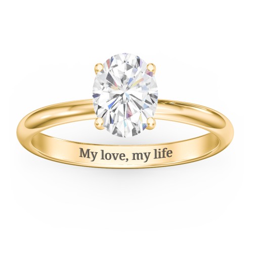 1.5 ct. (8x6mm) Oval Moissanite Engagement Ring with Hidden Halo – 10K Yellow Gold with Moissanite and Lab Diamond