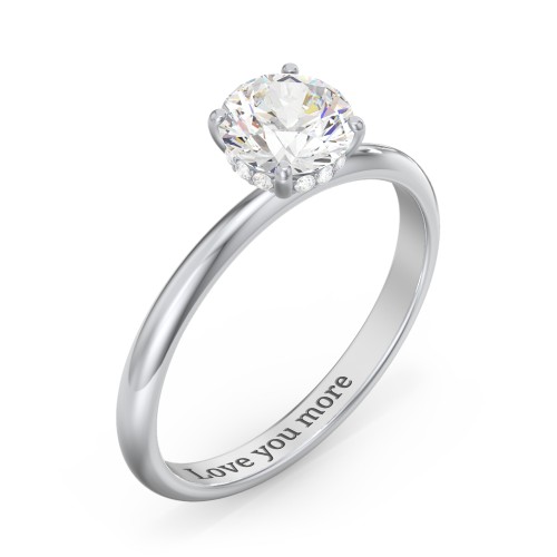 1 ct. (6.5mm) Moissanite Engagement Ring with Hidden Halo – 10K White Gold with Moissanite and Lab Diamond