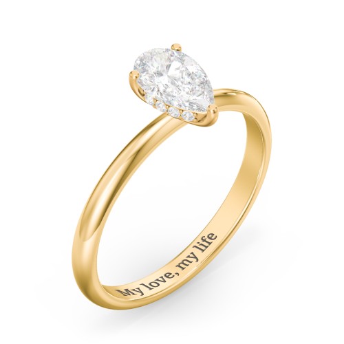 1 ct. (8x5mm) Pear Moissanite Engagement Ring with Hidden Halo – 10K Yellow Gold with Moissanite and Lab Diamond