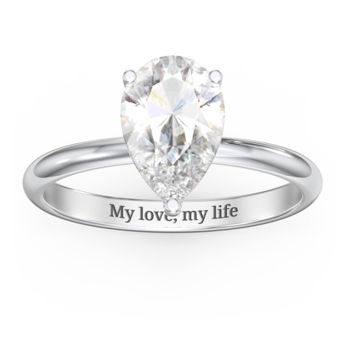 2.5 ct. (10.5x7mm) Pear Moissanite Engagement Ring with Hidden Halo – 10K White Gold with Moissanite and Lab Diamond
