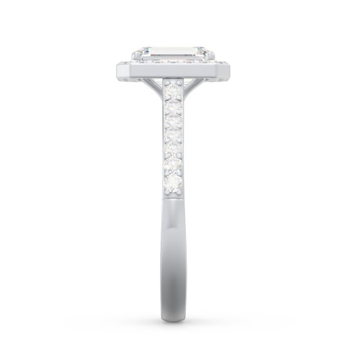 1 ct. (7x5mm) Emerald-Cut Moissanite Halo Engagement Ring with Side Stones – 10K White Gold with Moissanite and Lab Diamond