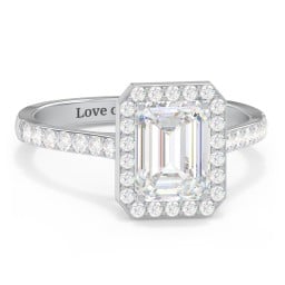 2 ct. (8x6mm) Emerald-Cut Moissanite Halo Engagement Ring with Side Stones