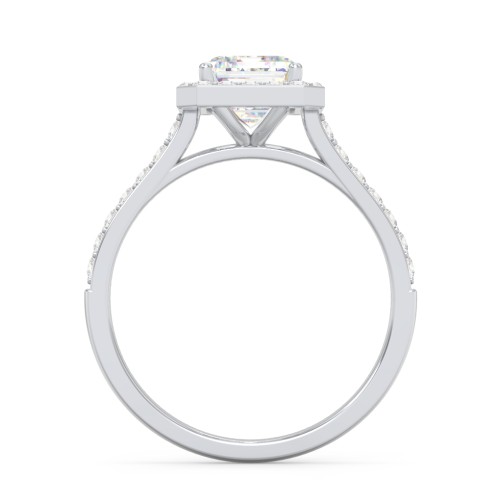 2 ct. (8x6mm) Emerald-Cut Moissanite Halo Engagement Ring with Side Stones – 10K White Gold with Moissanite and Lab Diamond
