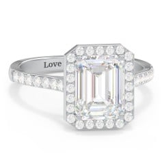 3 ct. (9x7mm) Emerald-Cut Moissanite Halo Engagement Ring with Side Stones