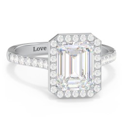 3 ct. (9x7mm) Emerald-Cut Moissanite Halo Engagement Ring with Side Stones