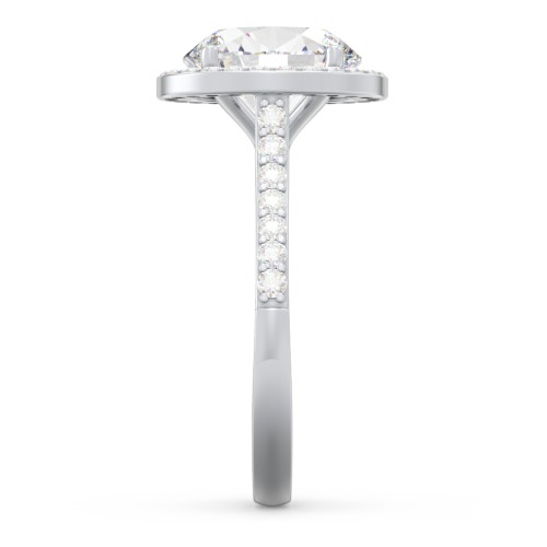 3 ct. (10x8mm) Oval Moissanite Halo Engagement Ring with Side Stones – 10K White Gold with Moissanite and Lab Diamond