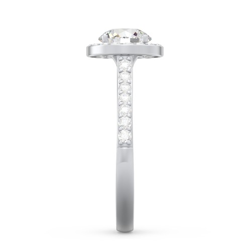 1 ct. (6.5mm) Moissanite Halo Engagement Ring with Side Stones – 10K White Gold with Moissanite and Lab Diamond