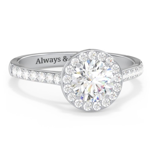 1 ct. (6.5mm) Moissanite Halo Engagement Ring with Side Stones – 10K White Gold with Moissanite and Lab Diamond