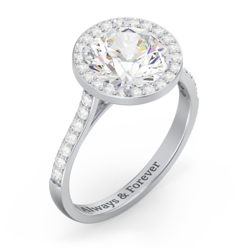 2.5 ct. (8.5mm) Moissanite Halo Engagement Ring with Side Stones – 10K White Gold with Moissanite and Lab Diamond