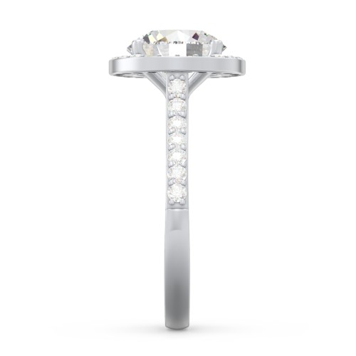 2.5 ct. (8.5mm) Moissanite Halo Engagement Ring with Side Stones – 10K White Gold with Moissanite and Lab Diamond