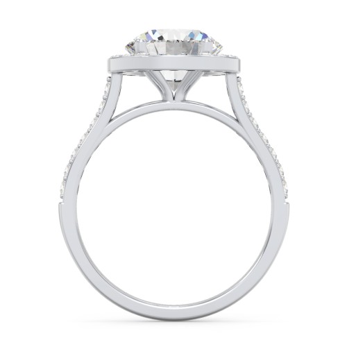 2.5 ct. (8.5mm) Moissanite Halo Engagement Ring with Side Stones – 10K White Gold with Moissanite and Lab Diamond