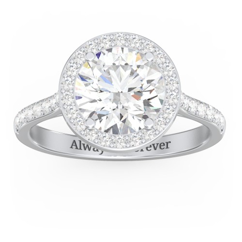 2.5 ct. (8.5mm) Moissanite Halo Engagement Ring with Side Stones – 10K White Gold with Moissanite and Lab Diamond