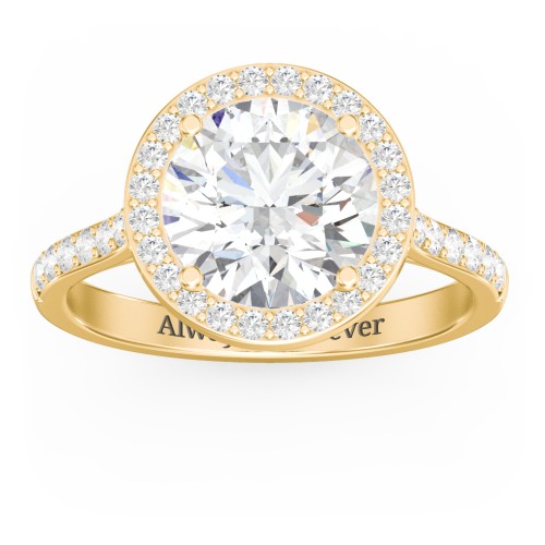 3 ct. (9mm) Moissanite Halo Engagement Ring with Side Stones – 10K Yellow Gold with Moissanite and Lab Diamond