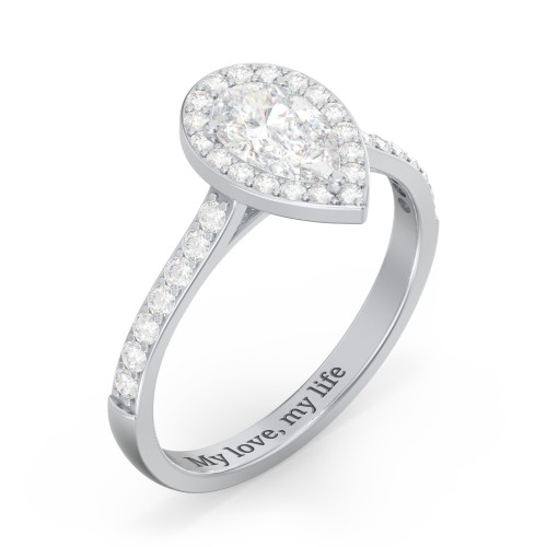 1 ct. (8x5mm) Pear Moissanite Halo Engagement Ring with Side Stones – 10K White Gold with Moissanite and Lab Diamond