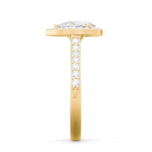 1 ct. (8x5mm) Pear Moissanite Halo Engagement Ring with Side Stones – 10K Yellow Gold with Moissanite and Lab Diamond