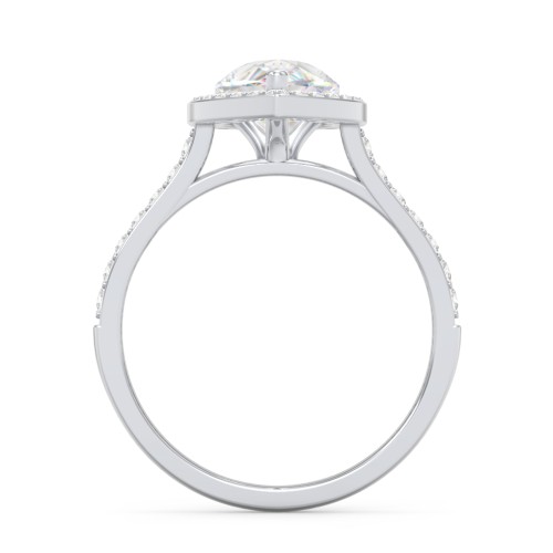 2 ct. (10x7mm) Pear Moissanite Halo Engagement Ring with Side Stones – 10K White Gold with Moissanite and Lab Diamond