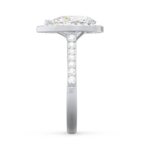 2.5 ct. (10.5x7mm) Pear Moissanite Halo Engagement Ring with Side Stones – 10K White Gold with Moissanite and Lab Diamond
