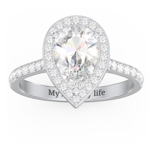 2.5 ct. (10.5x7mm) Pear Moissanite Halo Engagement Ring with Side Stones – 10K White Gold with Moissanite and Lab Diamond