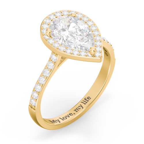 2.5 ct. (10.5x7mm) Pear Moissanite Halo Engagement Ring with Side Stones – 10K Yellow Gold with Moissanite and Lab Diamond