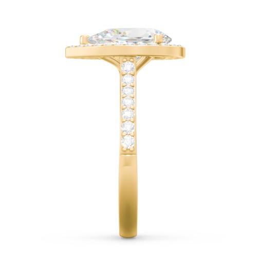 2.5 ct. (10.5x7mm) Pear Moissanite Halo Engagement Ring with Side Stones – 10K Yellow Gold with Moissanite and Lab Diamond