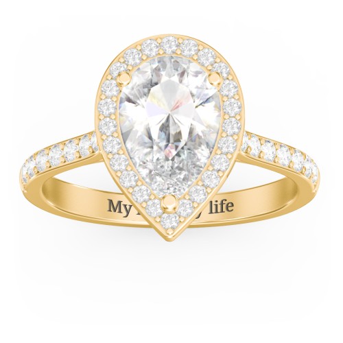 2.5 ct. (10.5x7mm) Pear Moissanite Halo Engagement Ring with Side Stones – 10K Yellow Gold with Moissanite and Lab Diamond