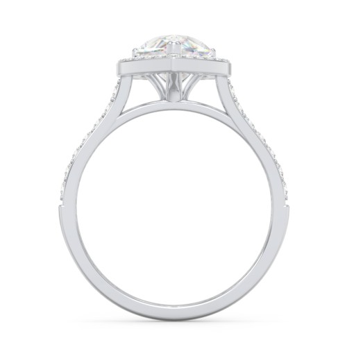 3 ct. (11x7mm) Pear Moissanite Halo Engagement Ring with Side Stones – 10K White Gold with Moissanite and Lab Diamond