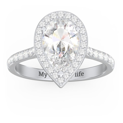 3 ct. (11x7mm) Pear Moissanite Halo Engagement Ring with Side Stones – 10K White Gold with Moissanite and Lab Diamond