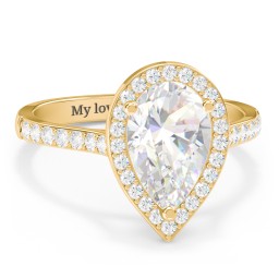 3 ct. (11x7mm) Pear Moissanite Halo Engagement Ring with Side Stones in 10K Solid Yellow Gold