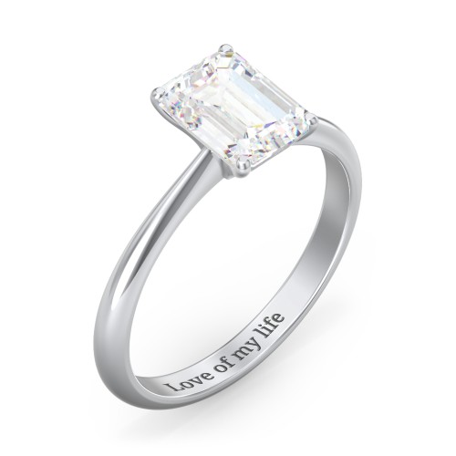 2 ct. (8x6mm) Emerald-Cut Moissanite Engagement Ring with Tapered Knife Edge – 10K White Gold with Moissanite