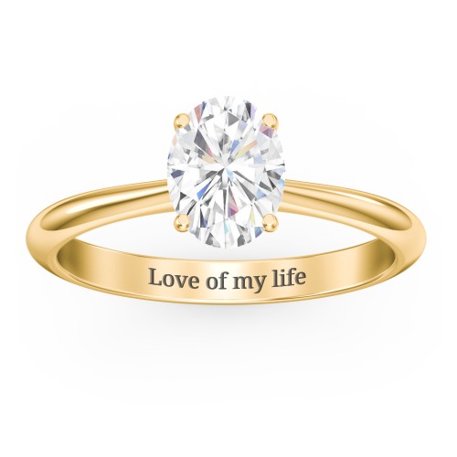1.5 ct. (8x6mm) Oval Moissanite Engagement Ring with Tapered Knife Edge – 10K Yellow Gold with Moissanite