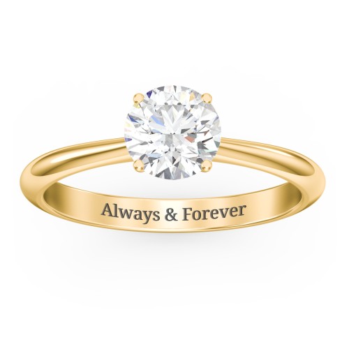 1 ct. (6.5mm) Moissanite Engagement Ring with Tapered Knife Edge – 10K Yellow Gold with Moissanite