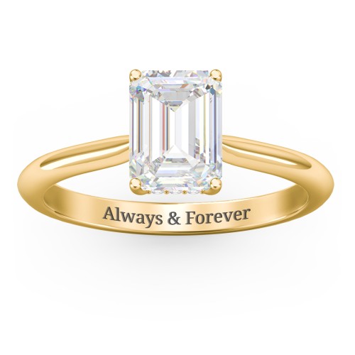 2 ct. (8x6mm) Emerald-Cut Moissanite Engagement Ring with Hidden Halo and Accents – 10K Yellow Gold with Moissanite and Lab Diamond
