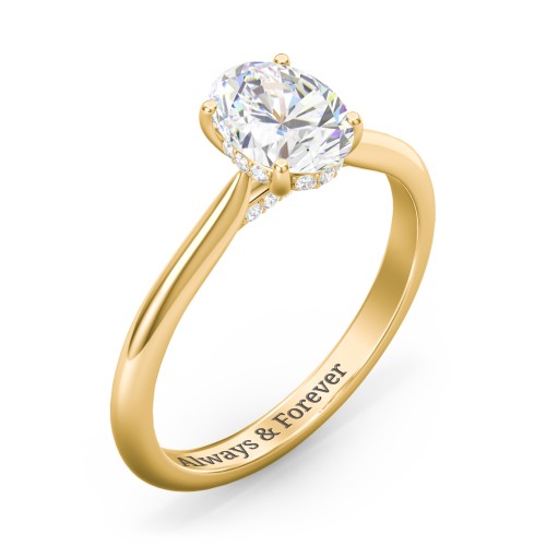 1.5 ct. (8x6mm) Oval Moissanite Engagement Ring with Hidden Halo and Accents – 10K Yellow Gold with Moissanite and Lab Diamond