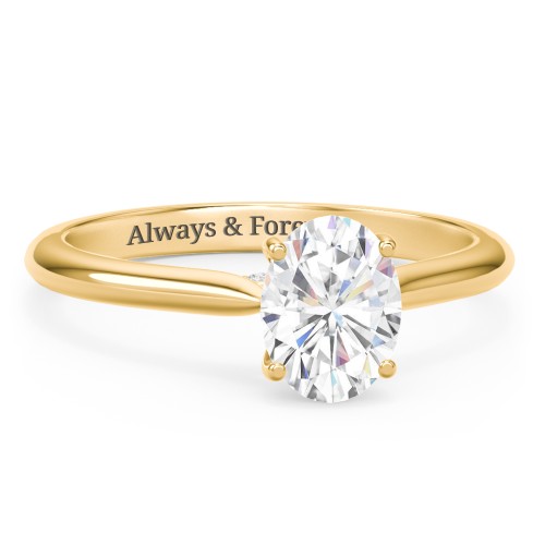 1.5 ct. (8x6mm) Oval Moissanite Engagement Ring with Hidden Halo and Accents – 10K Yellow Gold with Moissanite and Lab Diamond