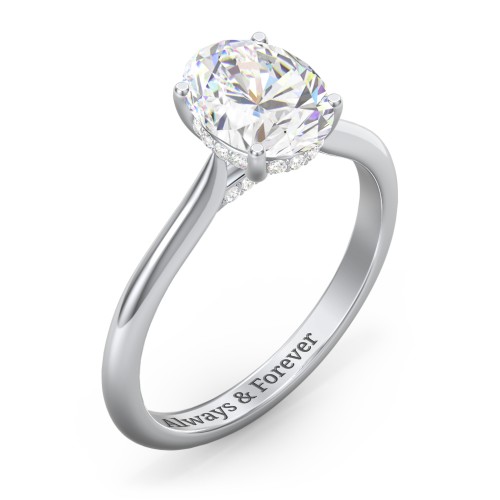 2 ct. (9x7mm) Oval Moissanite Engagement Ring with Hidden Halo and Accents – 10K White Gold with Moissanite and Lab Diamond