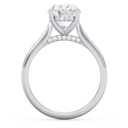 3 ct. (10x8mm) Oval Moissanite Engagement Ring with Hidden Halo and Accents – 10K White Gold with Moissanite and Lab Diamond